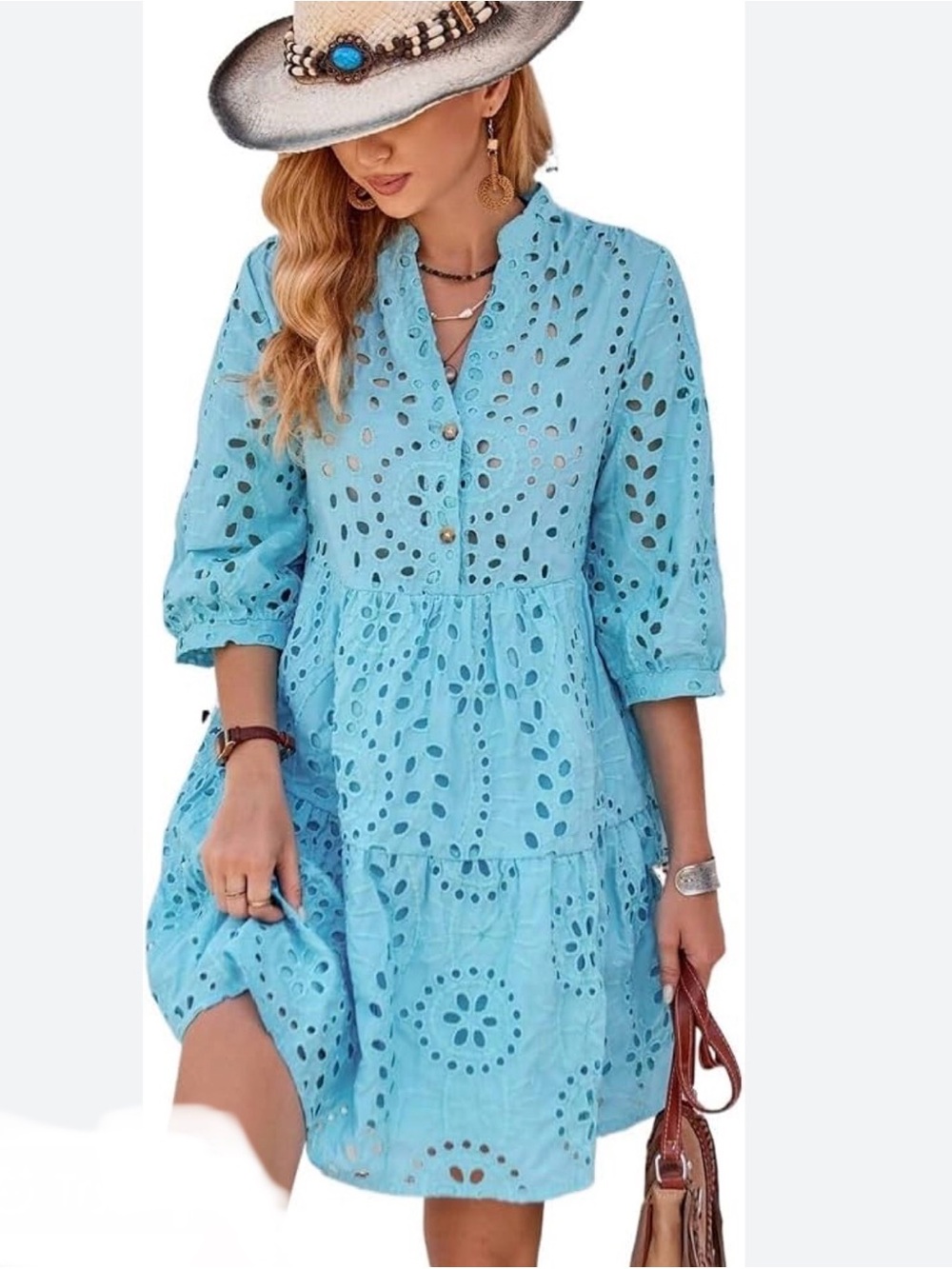 Lightweight Eyelet Tunic Top in Aqua Blue - Picture 10 of 10